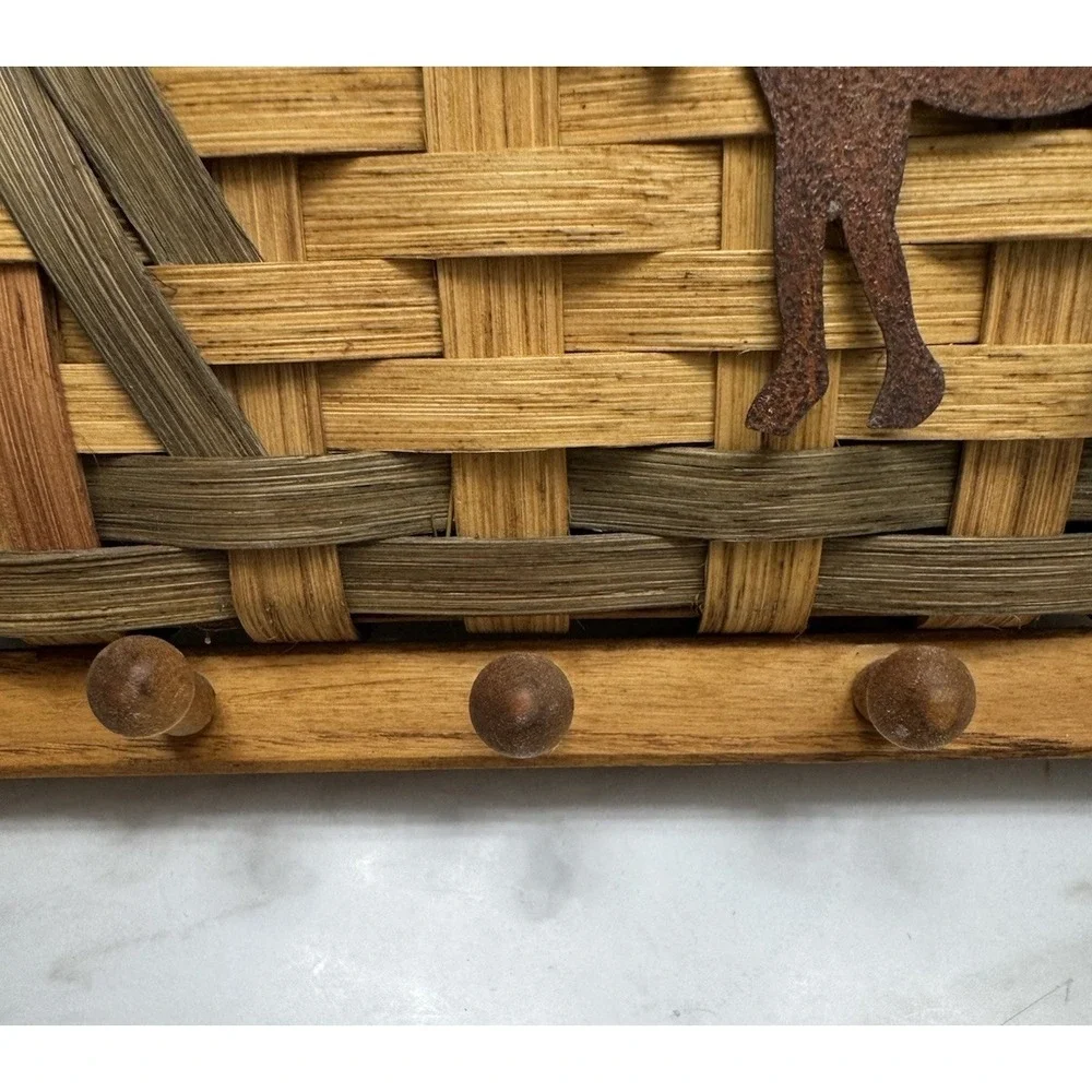 Woven Basket Wall Pocket Mail Holder With Key Hooks Cottagecore Grandmacore